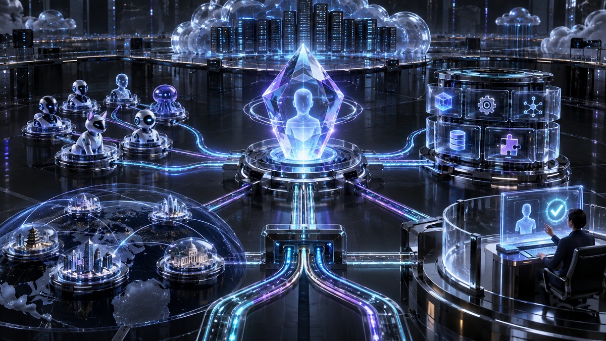 多个智能体通过身份核验授权闸门连接企业系统的三维信任网络