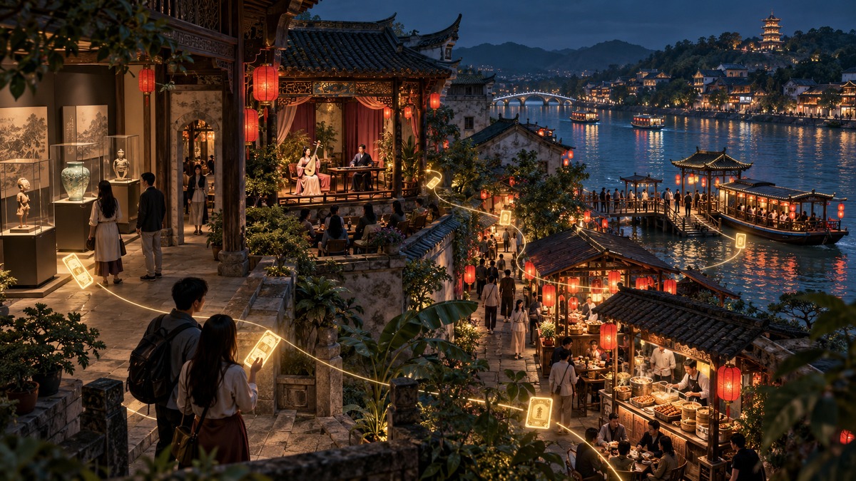 古厝演艺、滨江夜游和数字消费协同的深色三维文旅场景